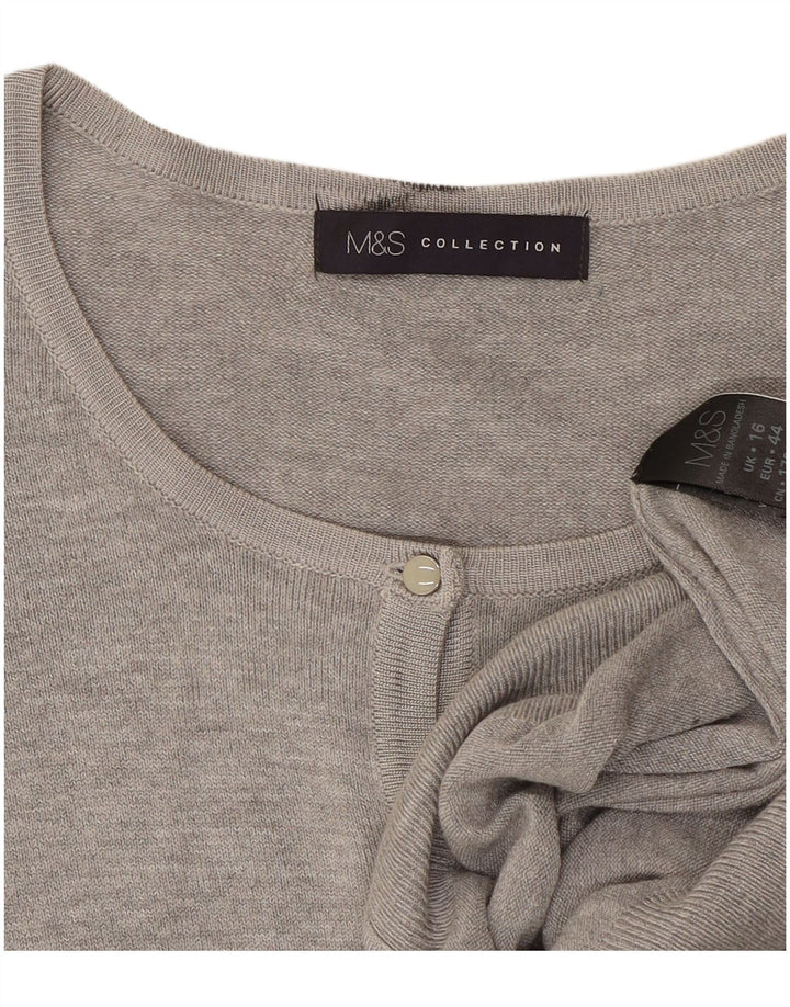 Suéter cardigã feminino Marks & Spencer Reino Unido 16 grande viscose manchada cinza
