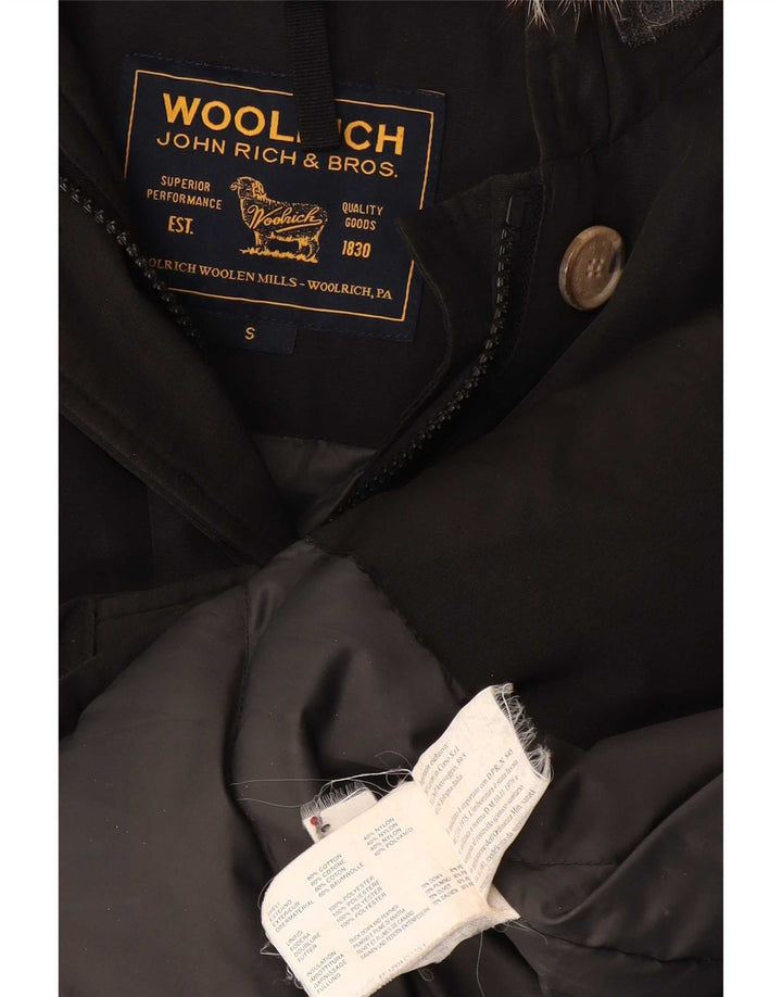 Jaqueta feminina acolchoada com capuz Woolrich UK 10 algodão preto pequeno