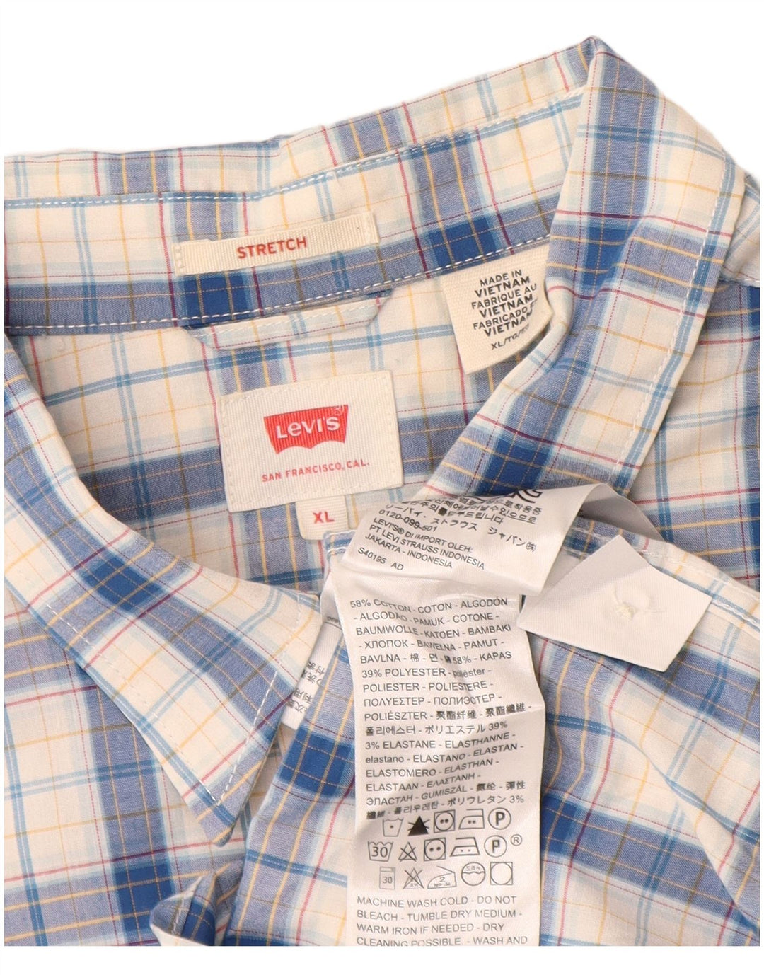 Camisa masculina de manga curta Levi's XL azul xadrez algodão