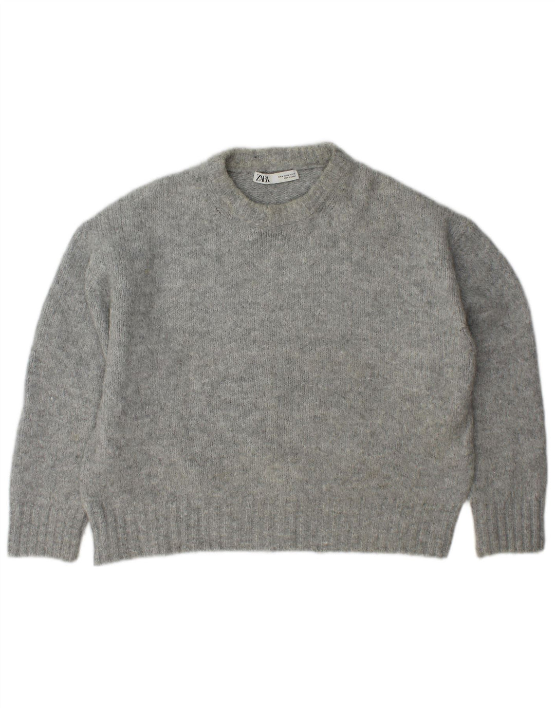 Zara Suéter feminino oversized com gola redonda Reino Unido 14 cinza médio acrílico