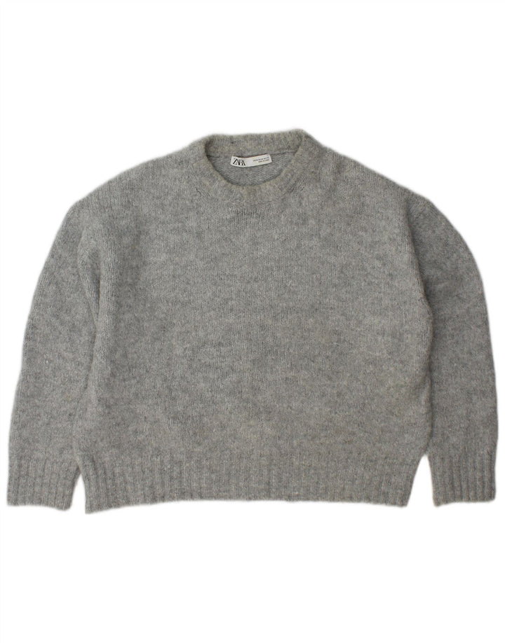 Zara Suéter feminino oversized com gola redonda Reino Unido 14 cinza médio acrílico