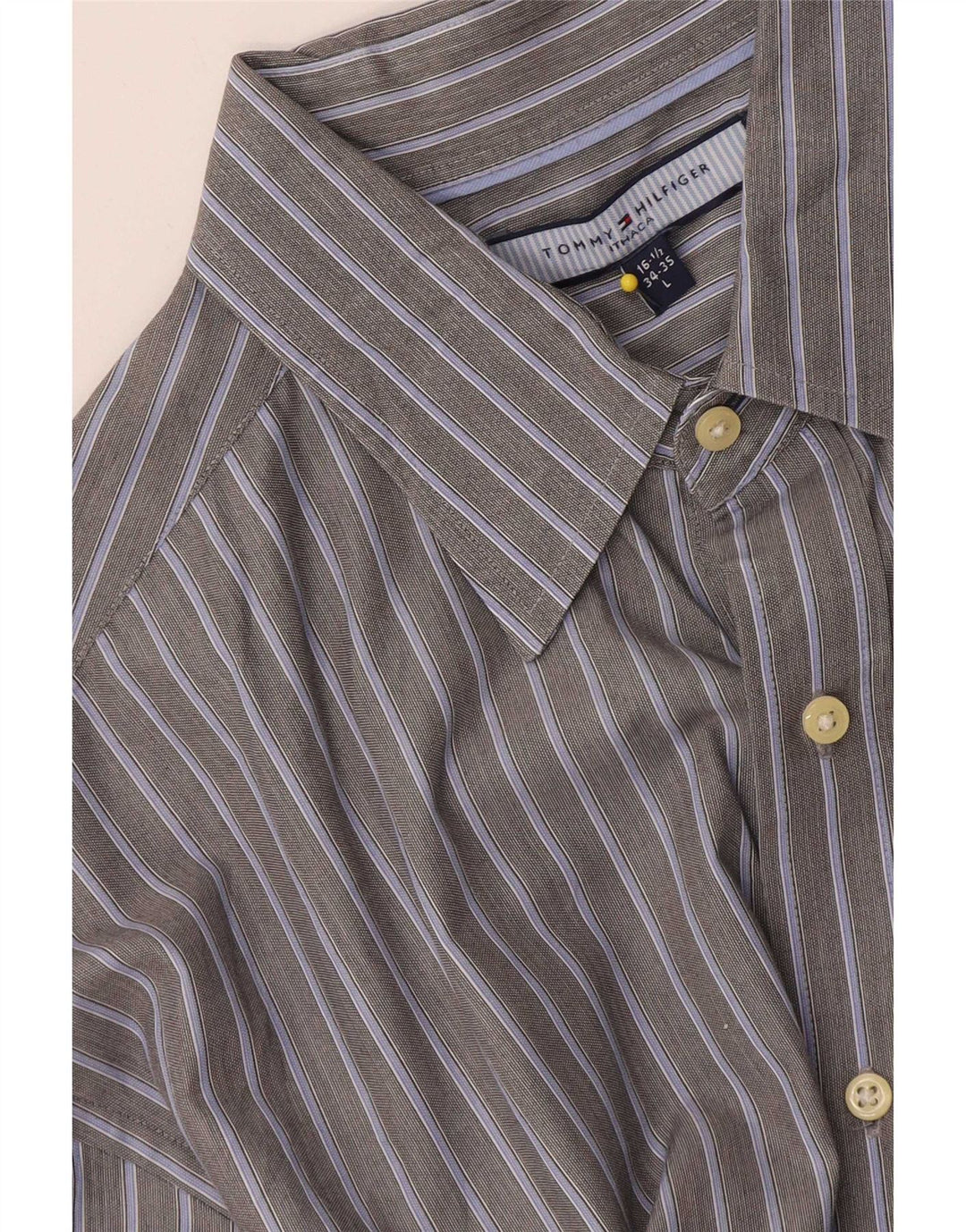 Camisa masculina Tommy Hilfiger tamanho 16 1/2 listrada cinza grande