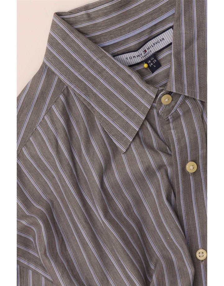 Camisa masculina Tommy Hilfiger tamanho 16 1/2 listrada cinza grande