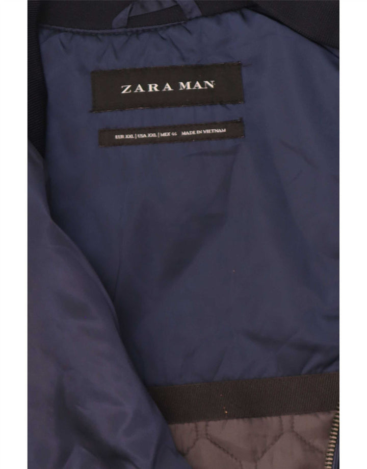 Jaqueta bomber masculina Zara UK 44 2XL poliéster colorblock azul marinho