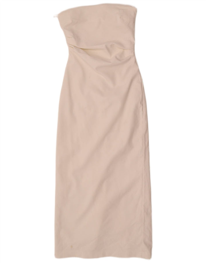 Vestido sem alças feminino Zara Reino Unido 8 pequeno poliéster branco