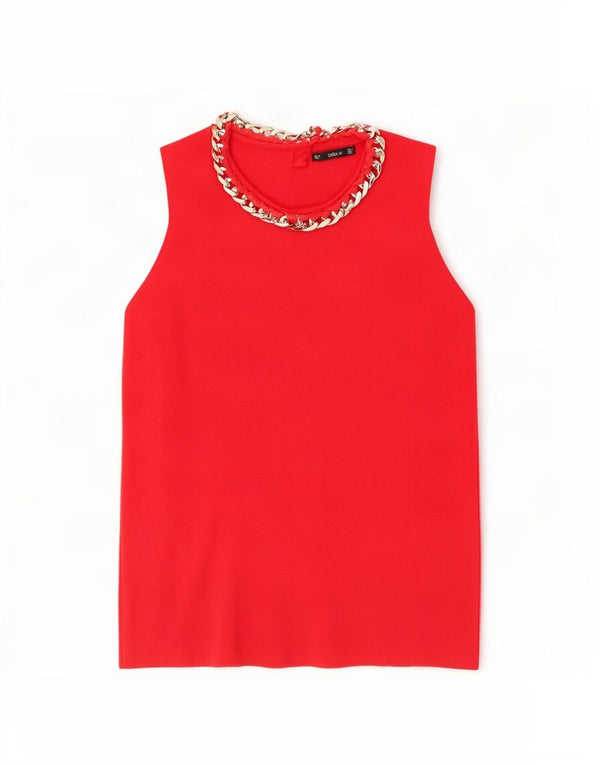 Zara Womens Vest Top UK 12 Médio Vermelho