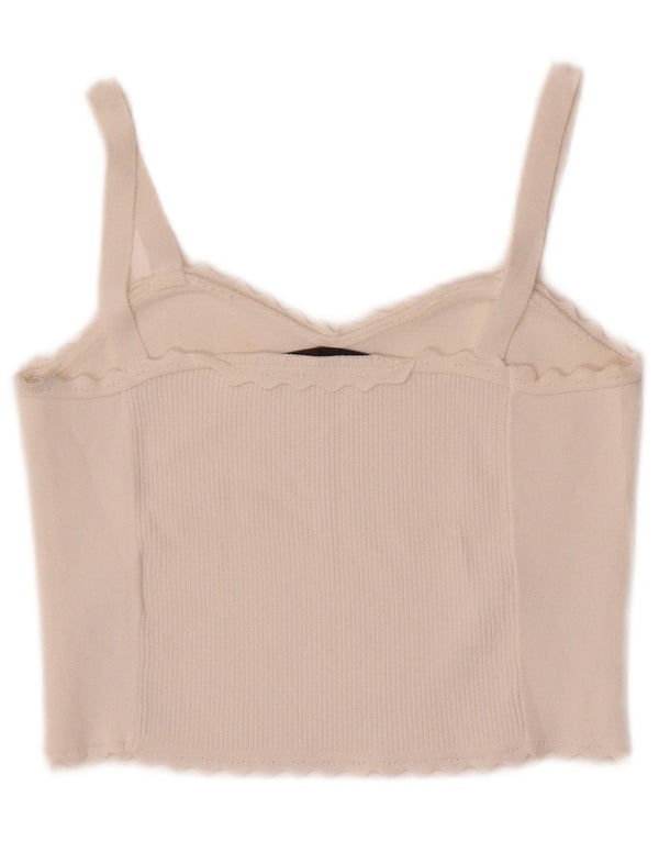Zara Womens Crop Cami Top UK 12 Médio Off White Viscose