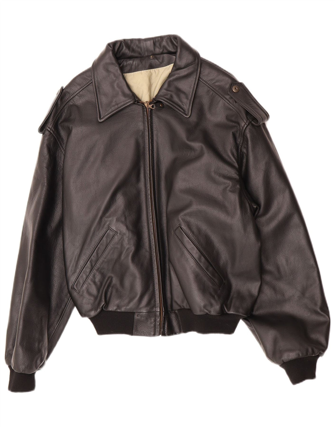 Jaqueta militar masculina vintage de couro sintético IT 48/50 preta média