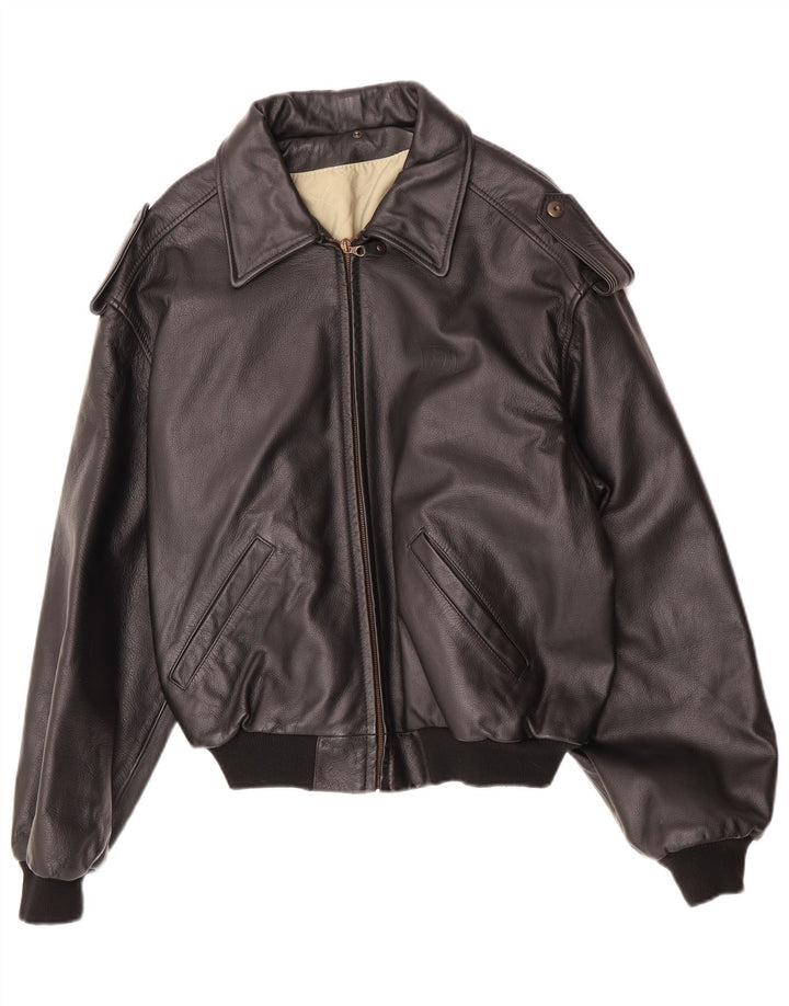 Jaqueta militar masculina vintage de couro sintético IT 48/50 preta média