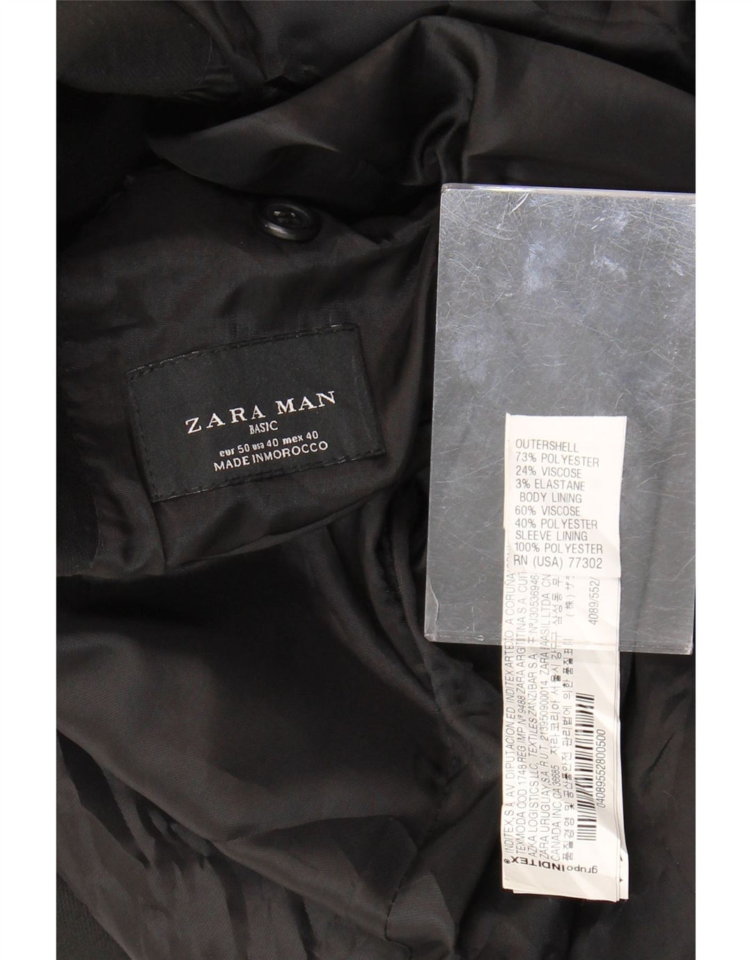 Jaqueta blazer masculina ZARA com 2 botões EU 50 poliéster preto médio