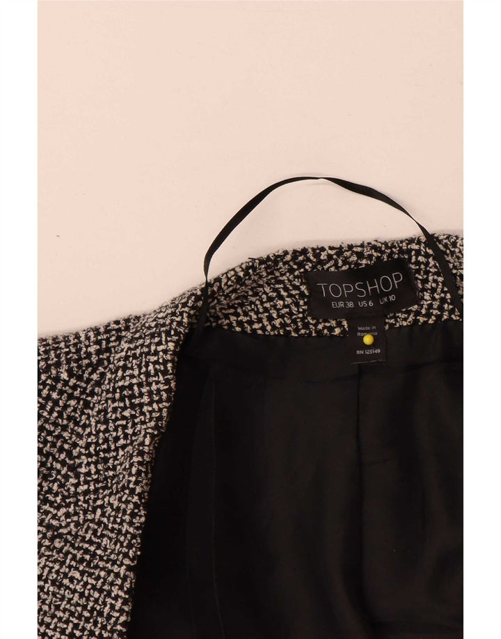 Jaqueta blazer aberta feminina Topshop Reino Unido 10 algodão xadrez preto pequeno
