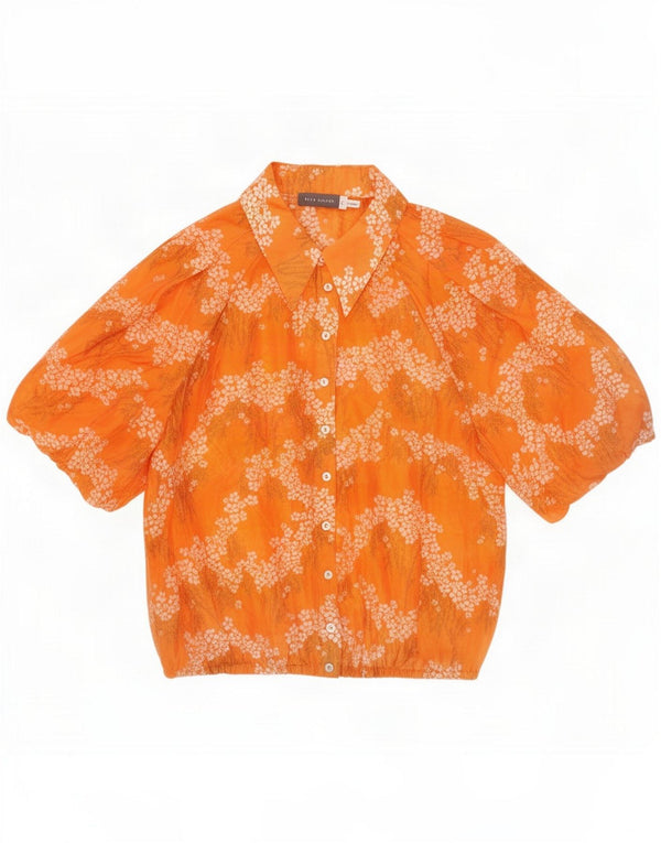 MINT VELVET Blusa feminina de manga curta UK 14 Floral laranja médio