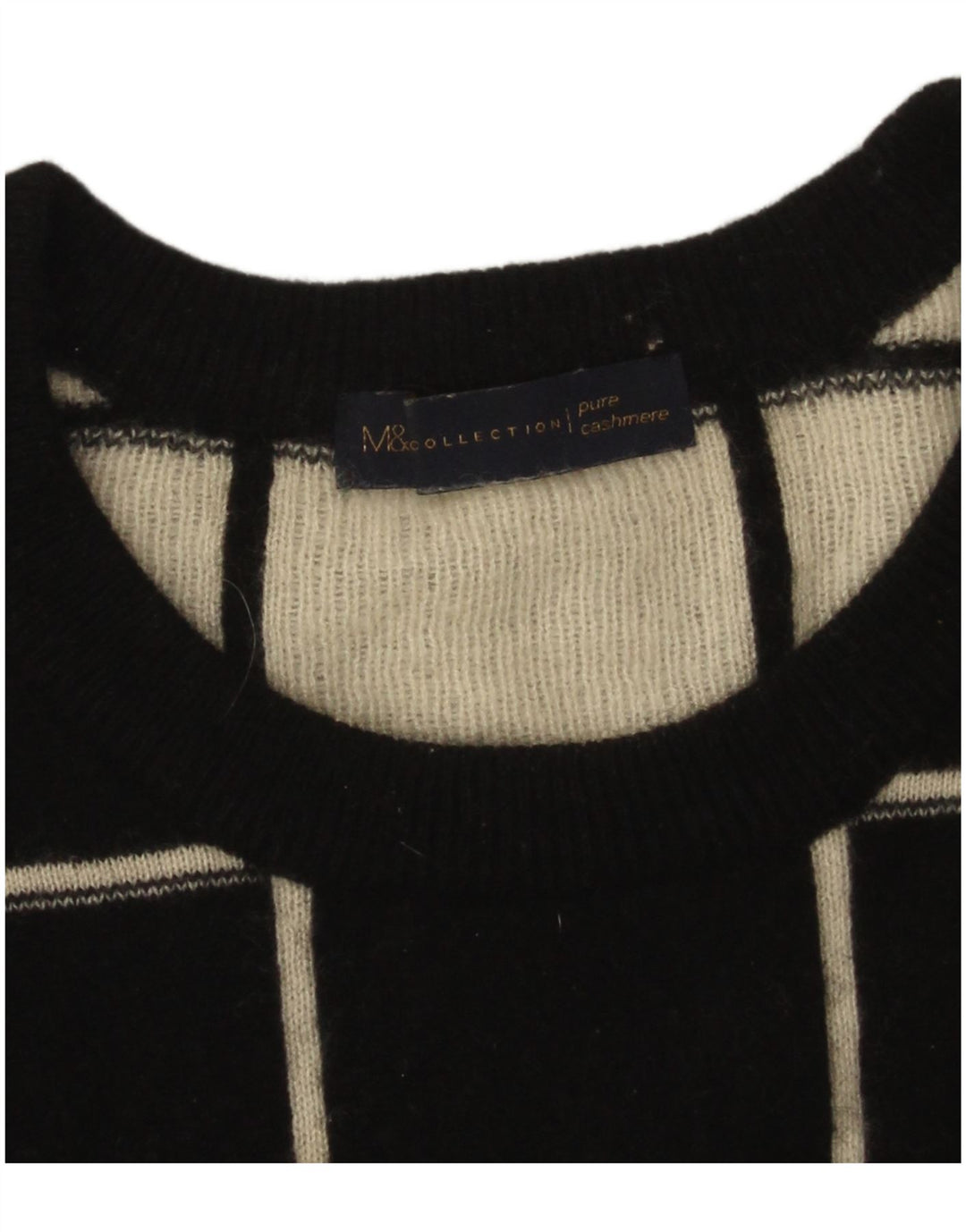 Suéter feminino Marks & Spencer com gola canoa Reino Unido 14 grande xadrez preto