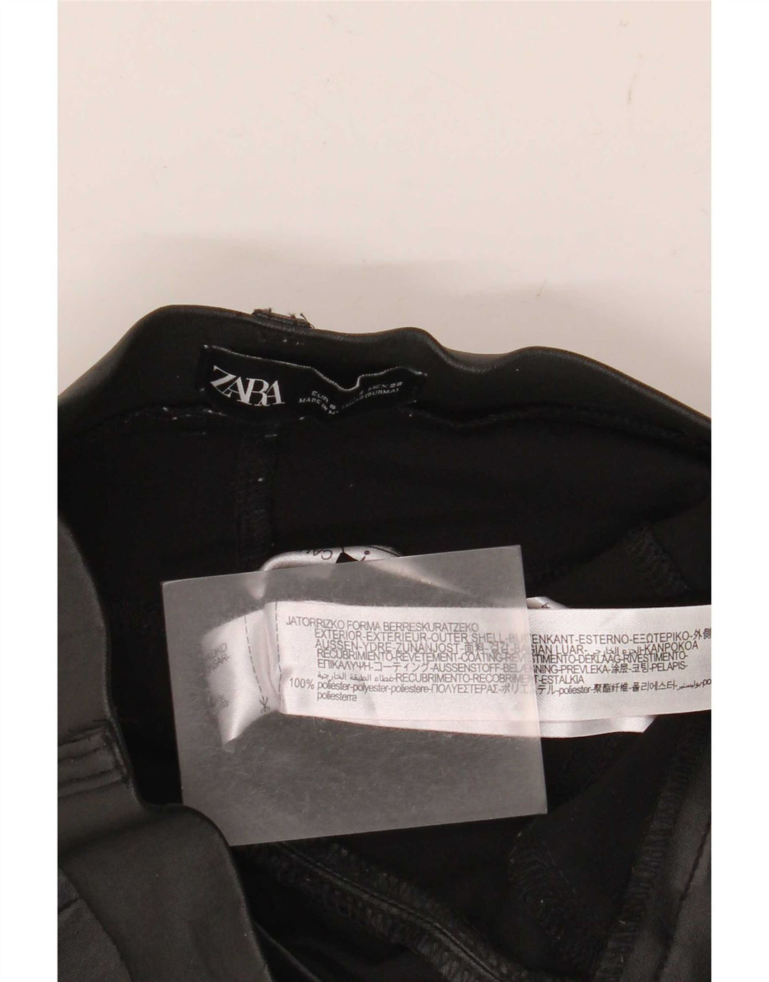 Zara Leggings femininas de couro sintético pequeno W26 L30 poliéster preto