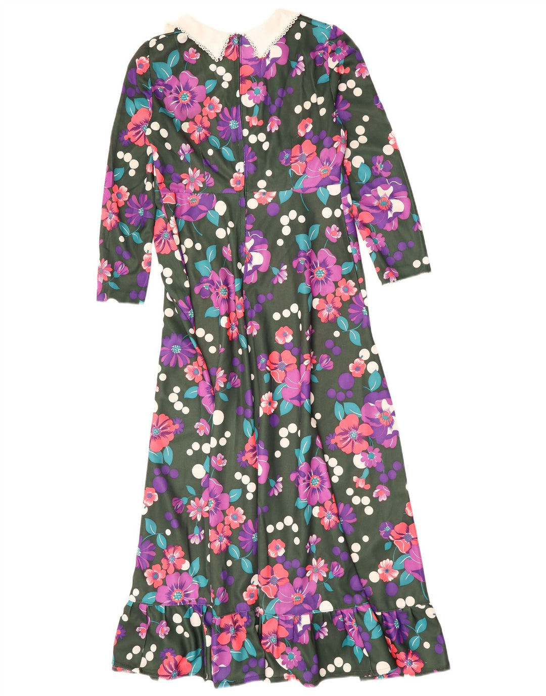 Vestido maxi feminino VINTAGE de manga comprida Reino Unido 14 grande floral multicolorido