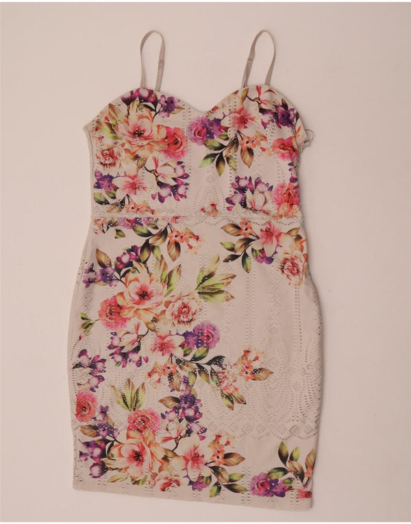 Vestido bodycon feminino sem mangas Lipsy UK 18 XL branco floral poliéster