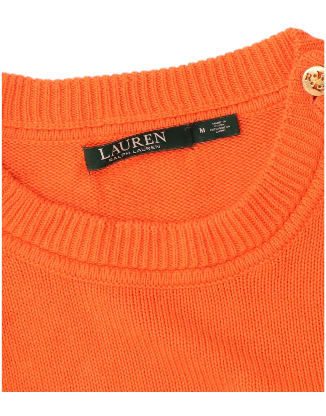 Suéter feminino Ralph Lauren com gola redonda, Reino Unido 14, algodão laranja médio