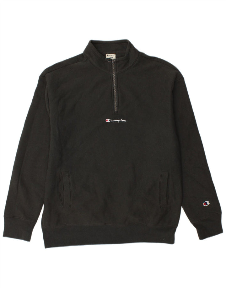 CHAMPION Suéter masculino com zíper e gola grande de algodão preto
