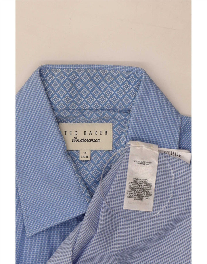 Camisa masculina Ted Baker tamanho 16 grande algodão manchado azul