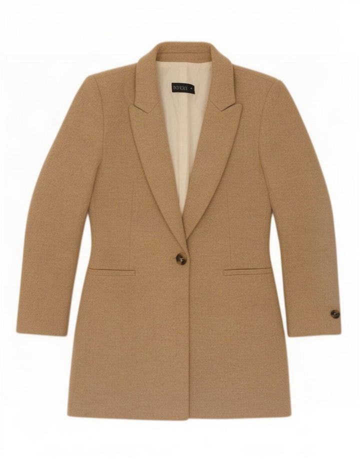 Jaqueta blazer feminina Zara Longline 1 botão Reino Unido 10 pequena lã bege