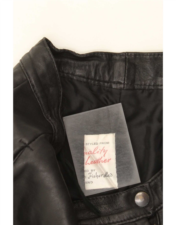 Saia de couro feminina vintage W28 média preta