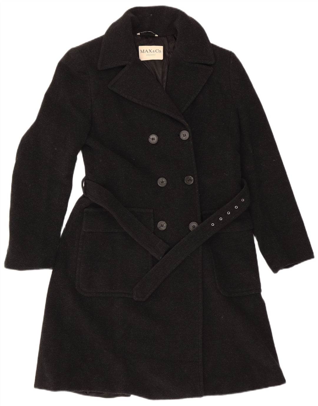 Casaco feminino oversized com peito duplo, Reino Unido 10, lã preta pequena, Max & Co.