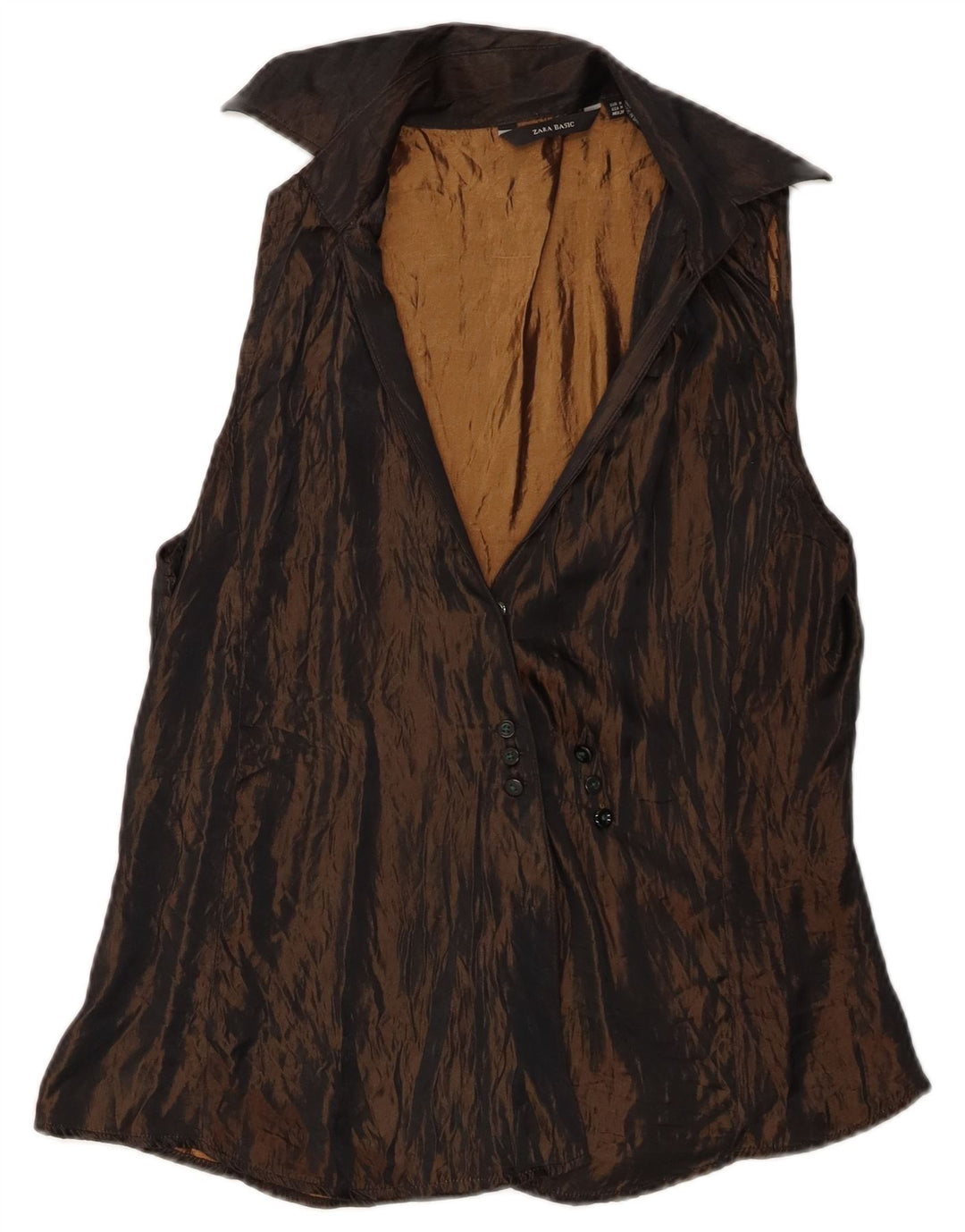 Blusa feminina sem mangas Zara Reino Unido 12 acetato marrom médio