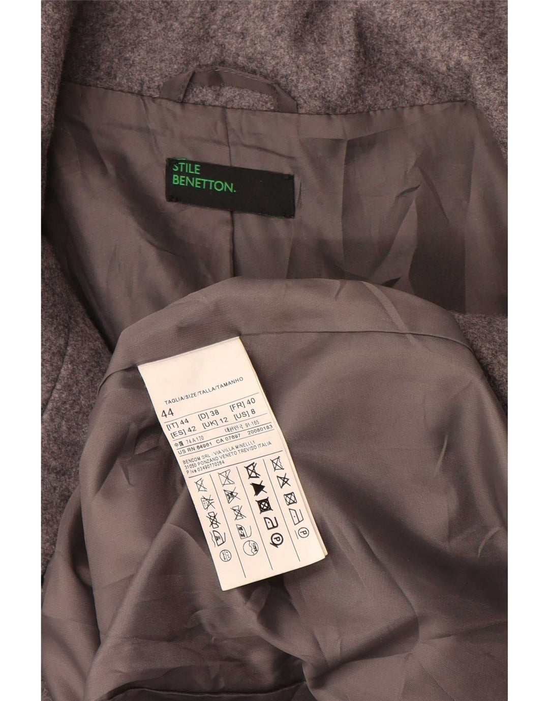 Sobretudo feminino Benetton UK 12 lã cinza médio