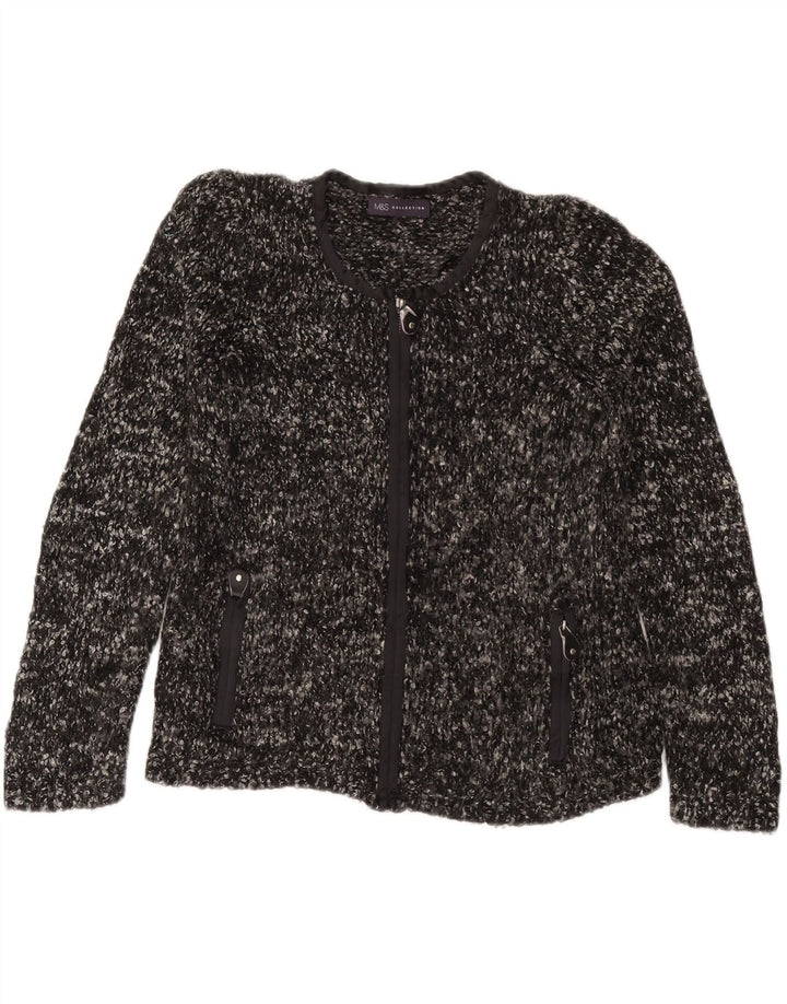 Suéter cardigã feminino Marks & Spencer Reino Unido 12 acrílico manchado cinza médio