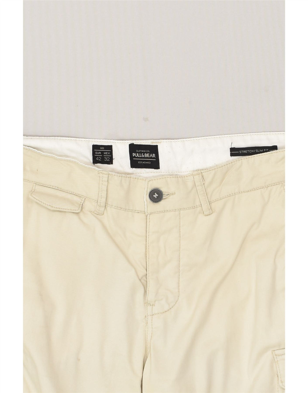 PULL & BEAR Womens Stretch Slim Cargo Trousers W32 L30 Beige Cotton | Vintage Pull & Bear | Thrift | Second-Hand Pull & Bear | Used Clothing | Messina Hembry 