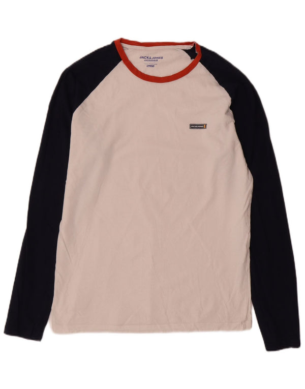 Jack & Jones Mens Regular Fit Top Manga Longa Médio Branco Colorblock