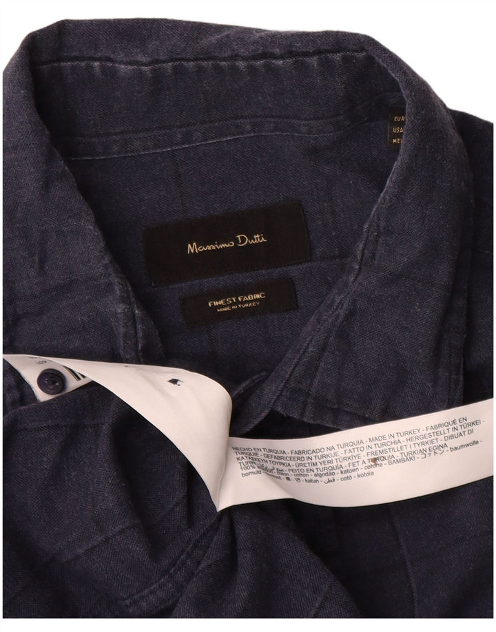 Camisa masculina Massimo Dutti grande algodão xadrez azul marinho
