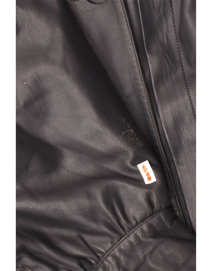 Casaco de couro superdimensionado feminino vintage IT 44 médio couro preto clássico