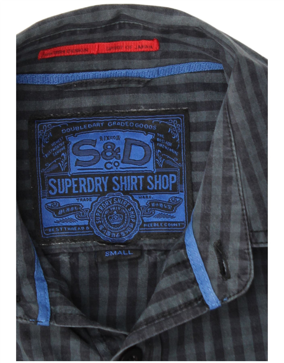 Camisa masculina SUPERDRY pequena algodão guingão azul marinho