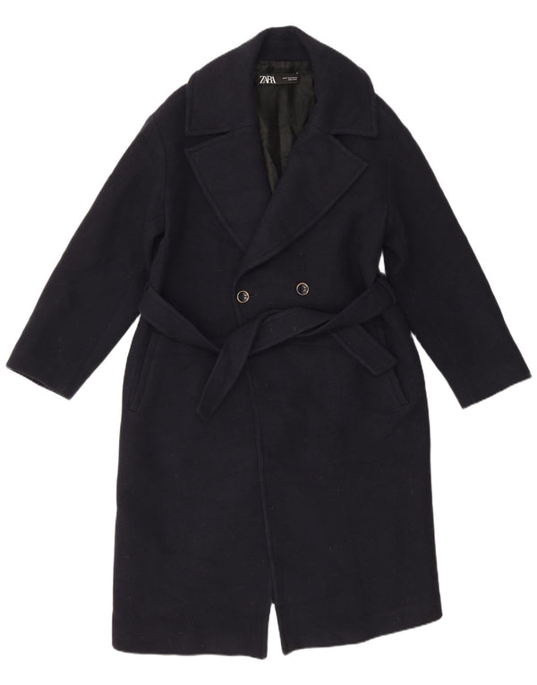Casaco feminino Zara com peito duplo UK 6 XS azul marinho lã