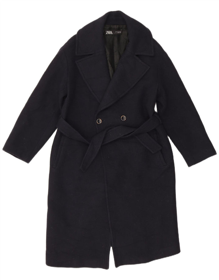 Casaco feminino Zara com peito duplo UK 6 XS azul marinho lã