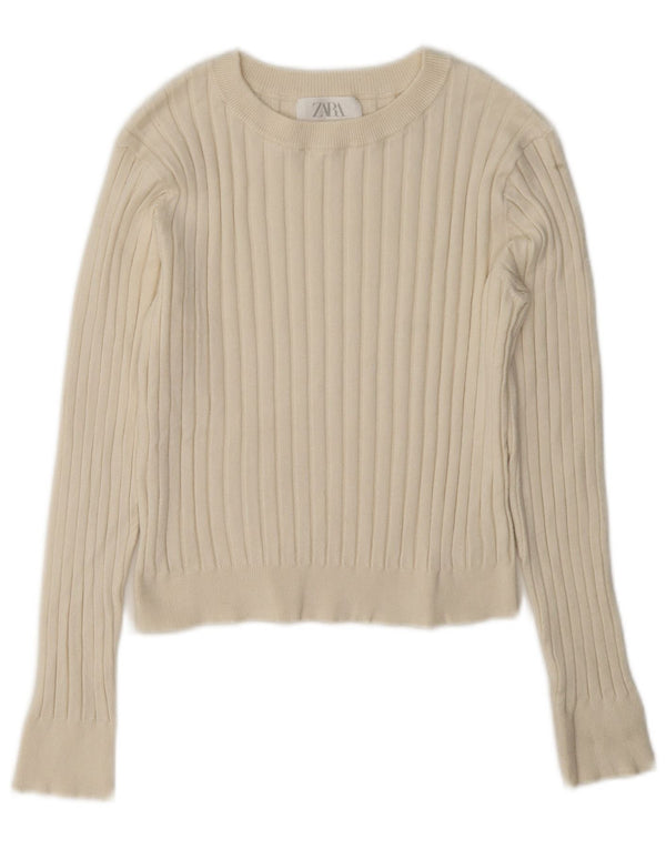 Zara Suéter feminino com gola redonda, 13-14 anos, viscose branca
