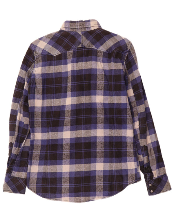 Camisa masculina diesel de flanela pequena xadrez azul marinho de algodão