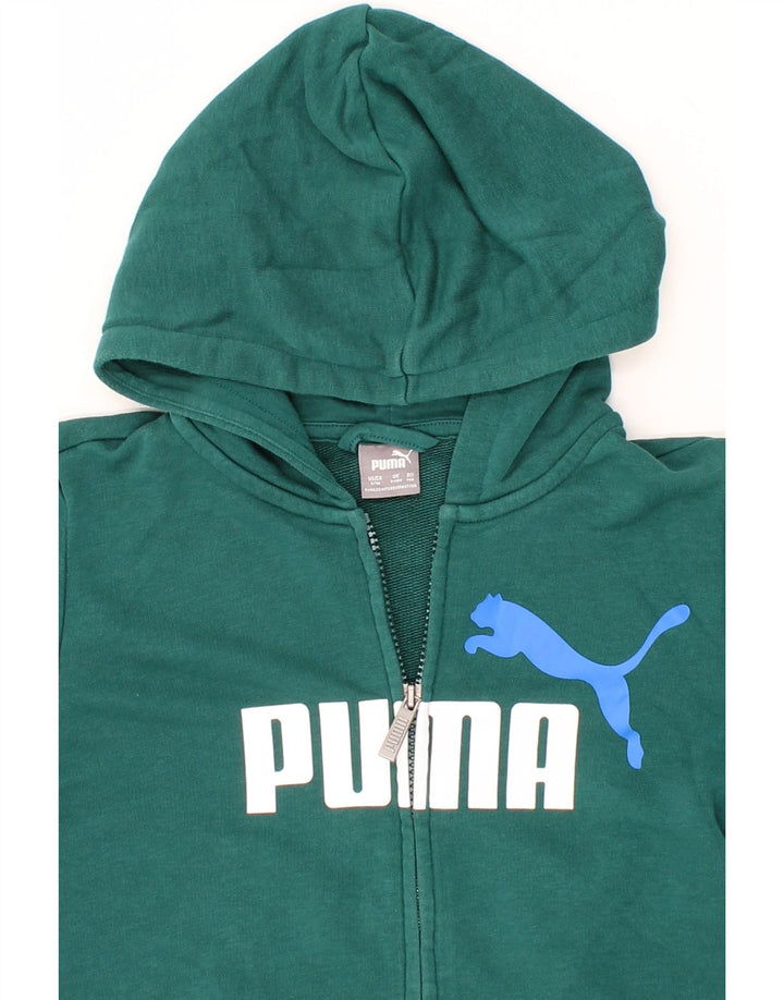 PUMA Boys Graphic Zip Hoodie Sweater 9-10 Years  Green Cotton Vintage Puma and Second-Hand Puma from Messina Hembry 