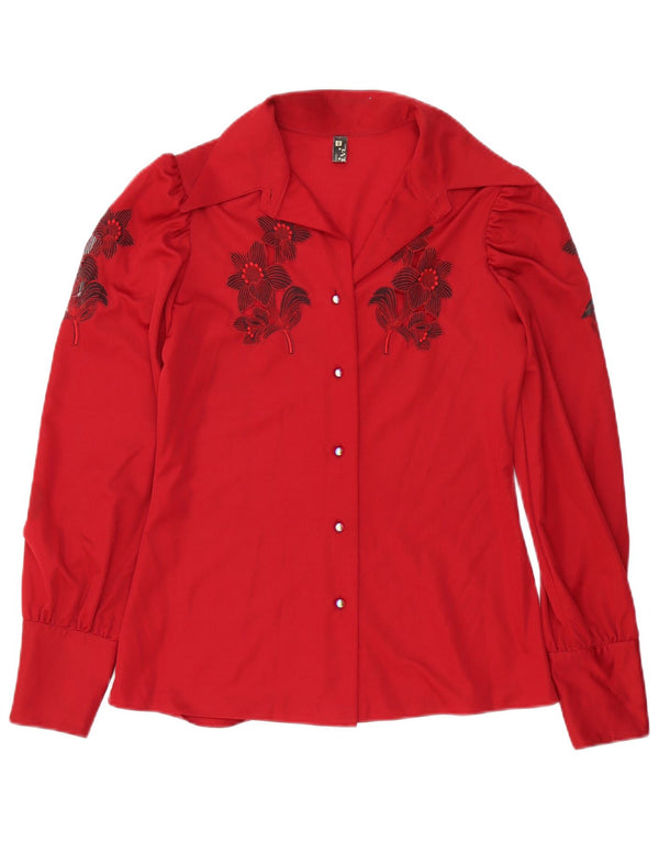 Blusa feminina vintage IT 48 XL poliéster floral vermelho