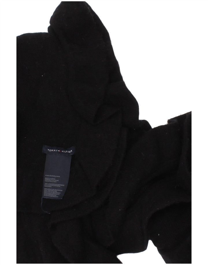 Tommy Hilfiger Cachecol feminino de tricô com babados, tamanho único, caxemira preta