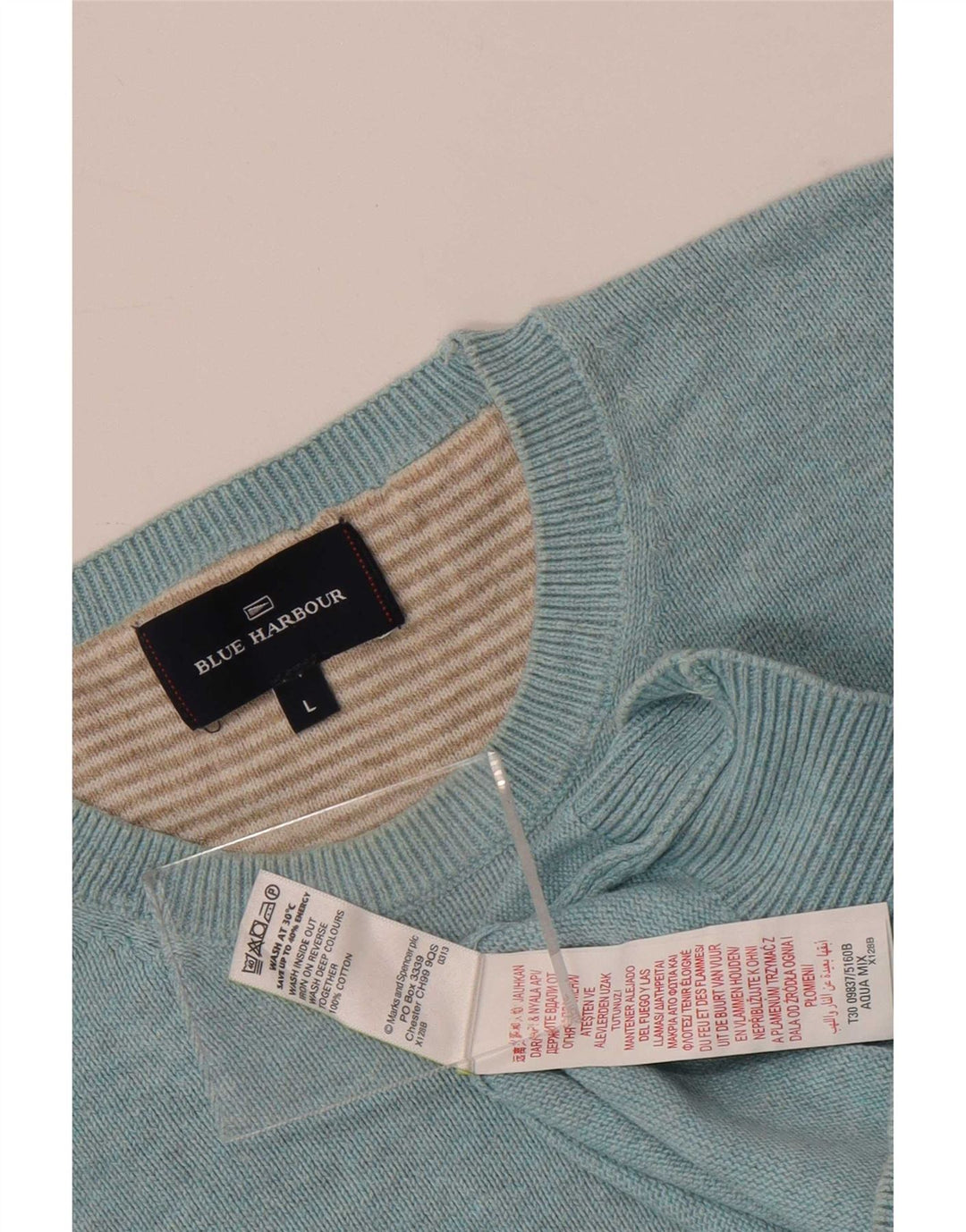 Suéter masculino Marks & Spencer Blue Harbor com gola redonda grande azul