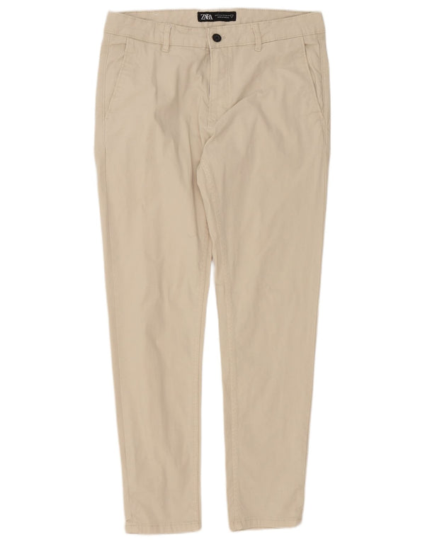 Zara Mens Slim Chino Calças EU 44 Grande W34 L30 Algodão Bege