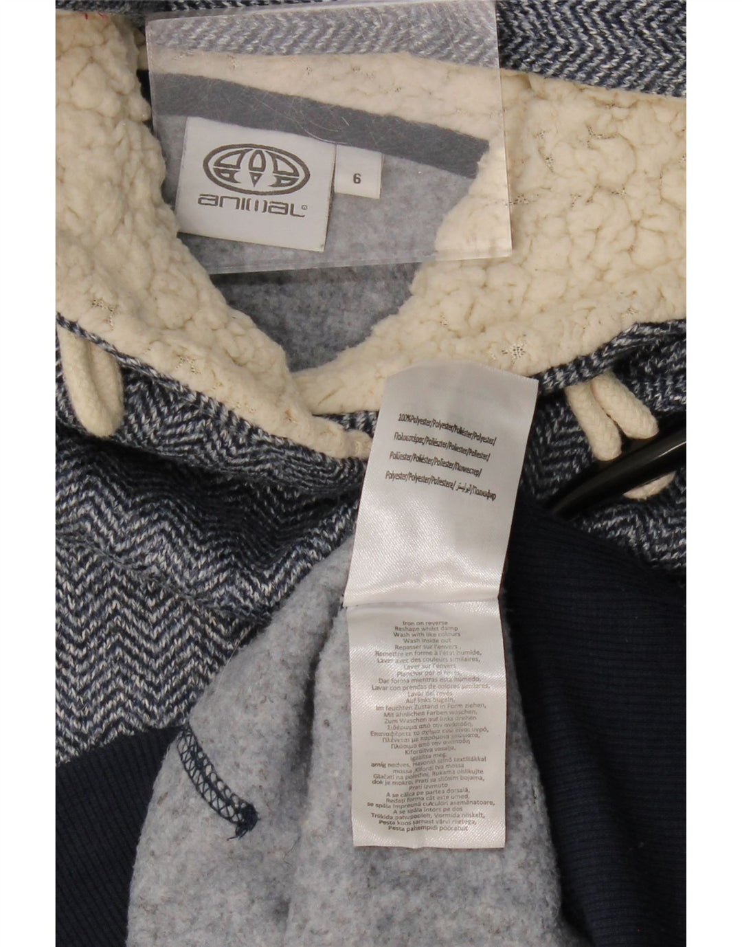 ANIMAL Suéter feminino com capuz Reino Unido 6 XS Azul marinho Chevron Poliéster