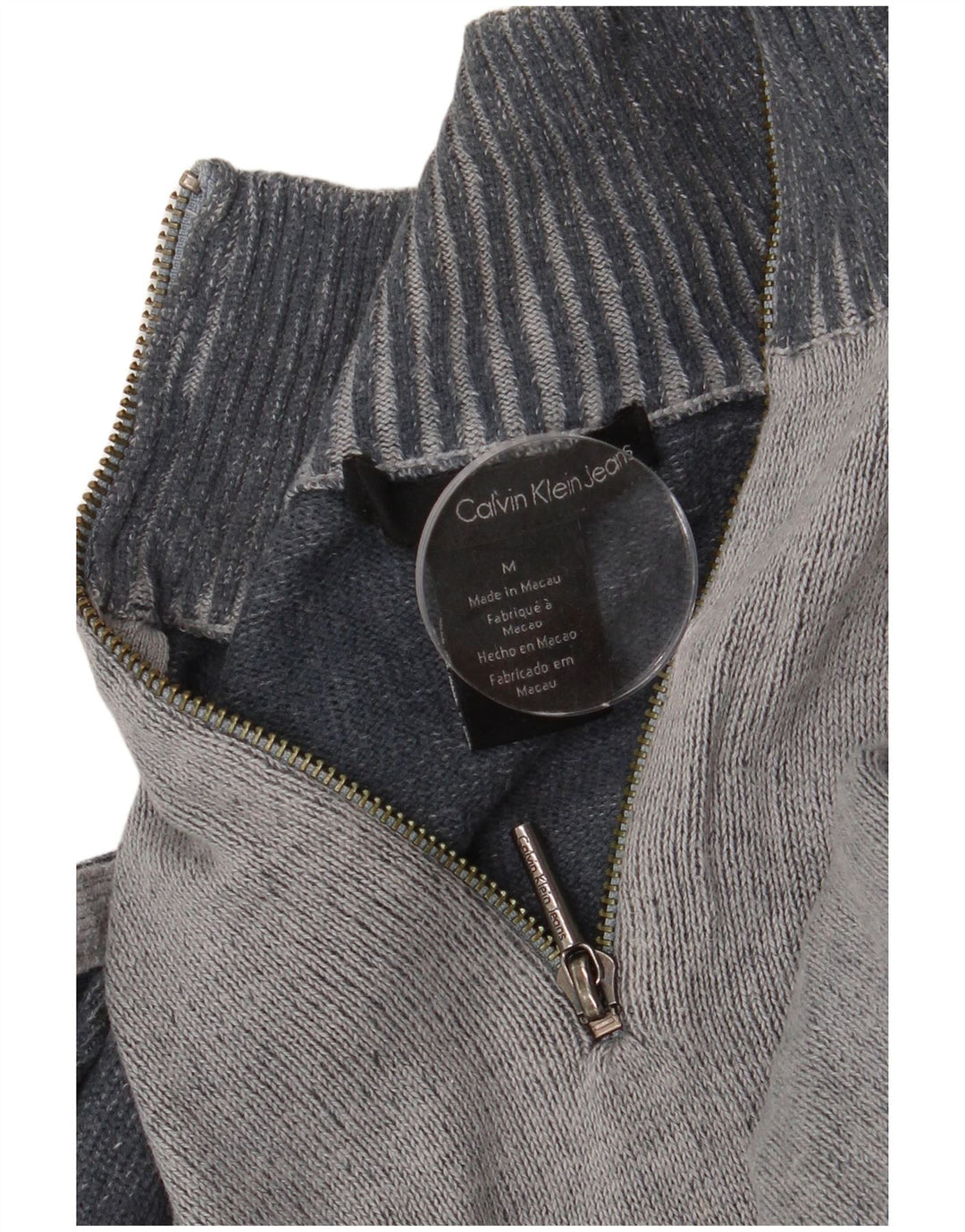 Suéter masculino Calvin Klein Jeans com gola com zíper e bloco colorido cinza médio