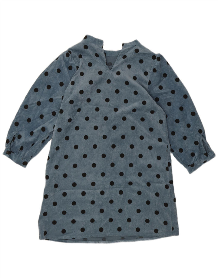 Vestido feminino Zara de manga comprida, tamanho UK 10, pequeno, azul, bolinhas, poliéster