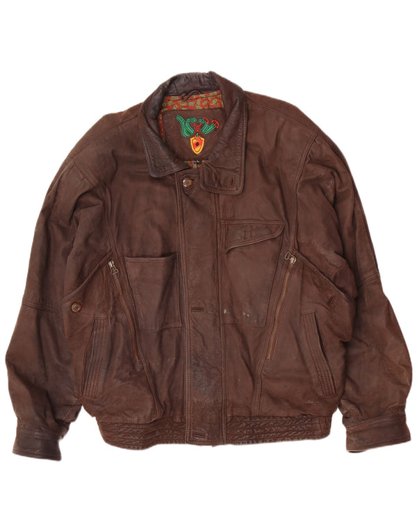Jaqueta de couro masculina vintage UK 40 grande marrom
