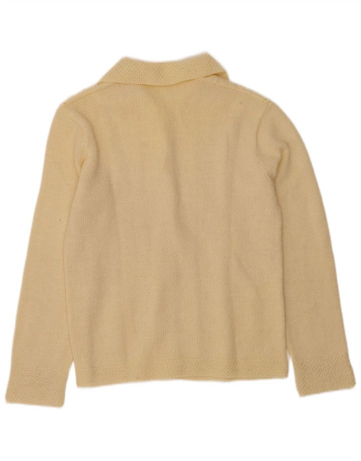 Suéter cardigã feminino vintage Reino Unido 12 bege médio