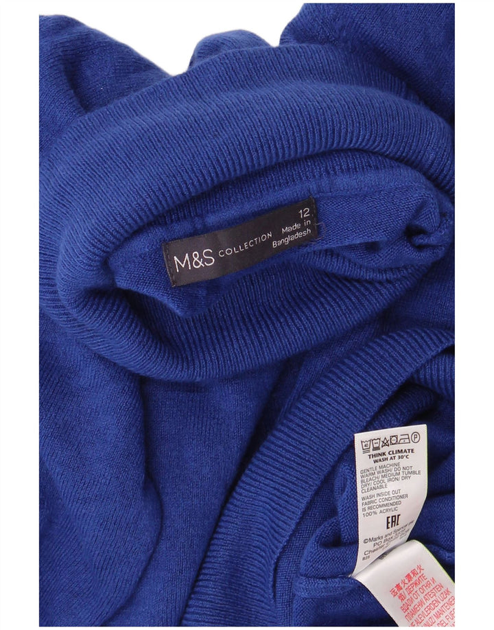 Suéter feminino Marks & Spencer com gola redonda Reino Unido 12 acrílico azul médio