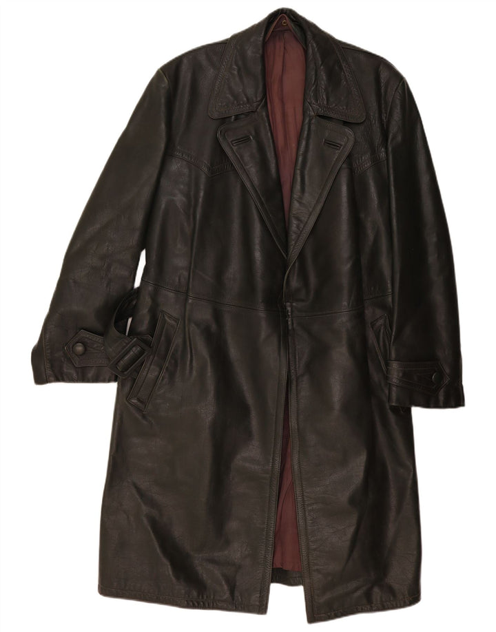 Casaco de couro masculino vintage UK 38 médio cáqui